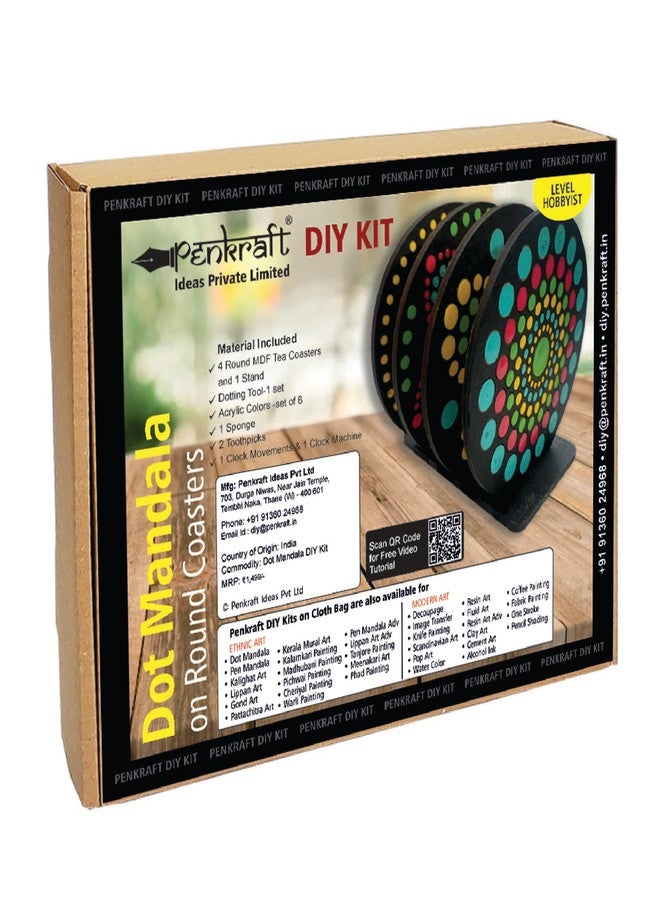 Penkraft Dot Mandala on Engraved round MDF Tea Coasters Hobbyist level DIY Kit | Free video tutorial - Image 1